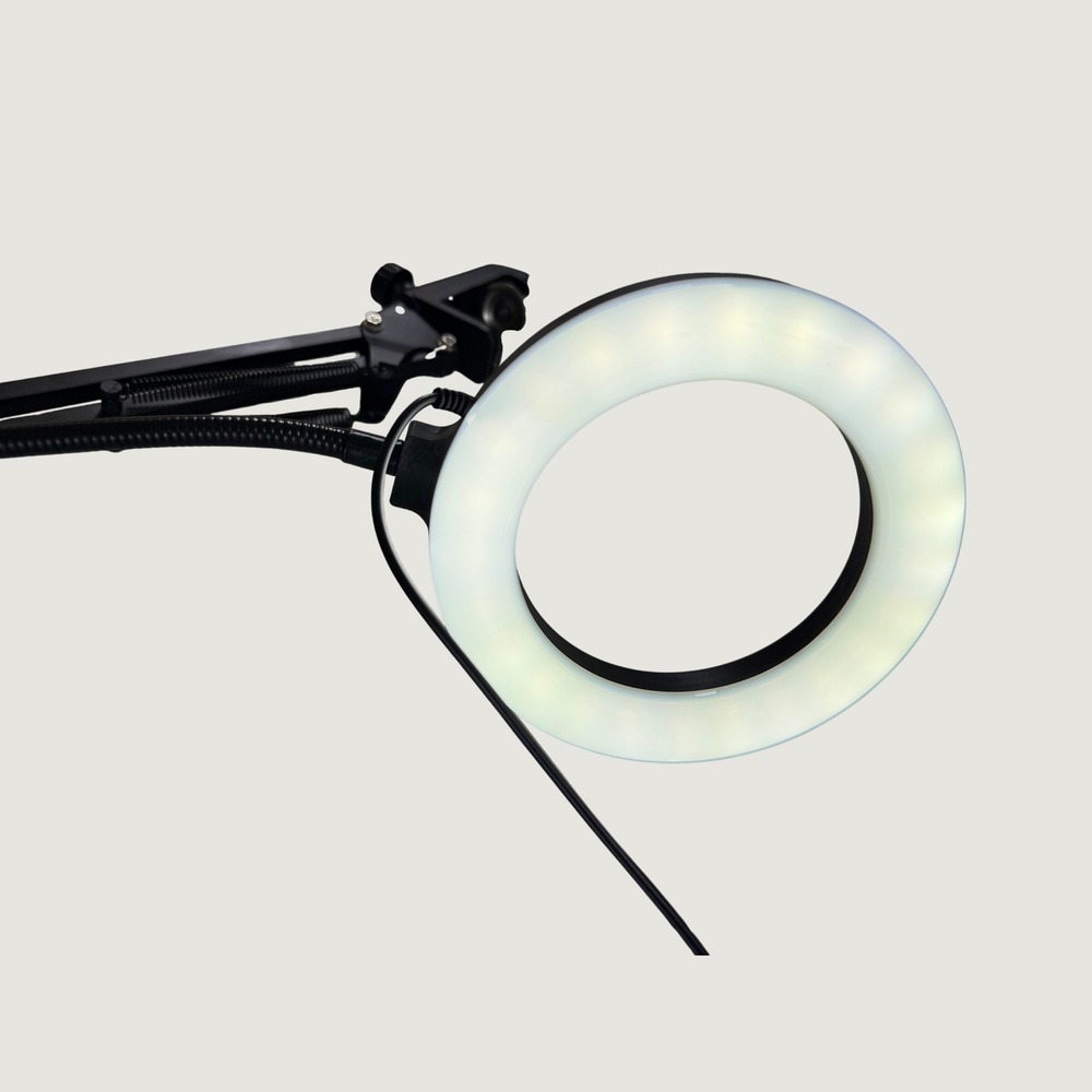 LED Ring Light with Scissor Arm Stand Phone Holder Desktop C-Clamp Mount Black - Picture 5 of 10